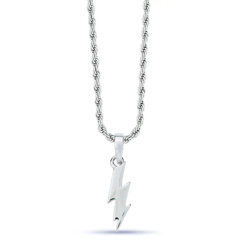 Solid White Gold Micro Bolt Pendant 1