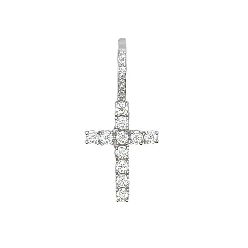 Solid White Gold Micro Cross Pendant With Lab-Grown Diamonds 1