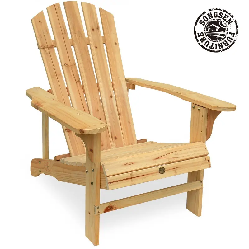 Songsen Natural Wood Log-Style Adirondack Lounge Chair – Rustic Outdoor Patio Or Garden Seating 1