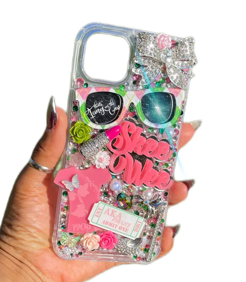 Sorority Glam Pink & Green Snap Case For Iphone 14+ With Shock-Dissipating Bumper 1