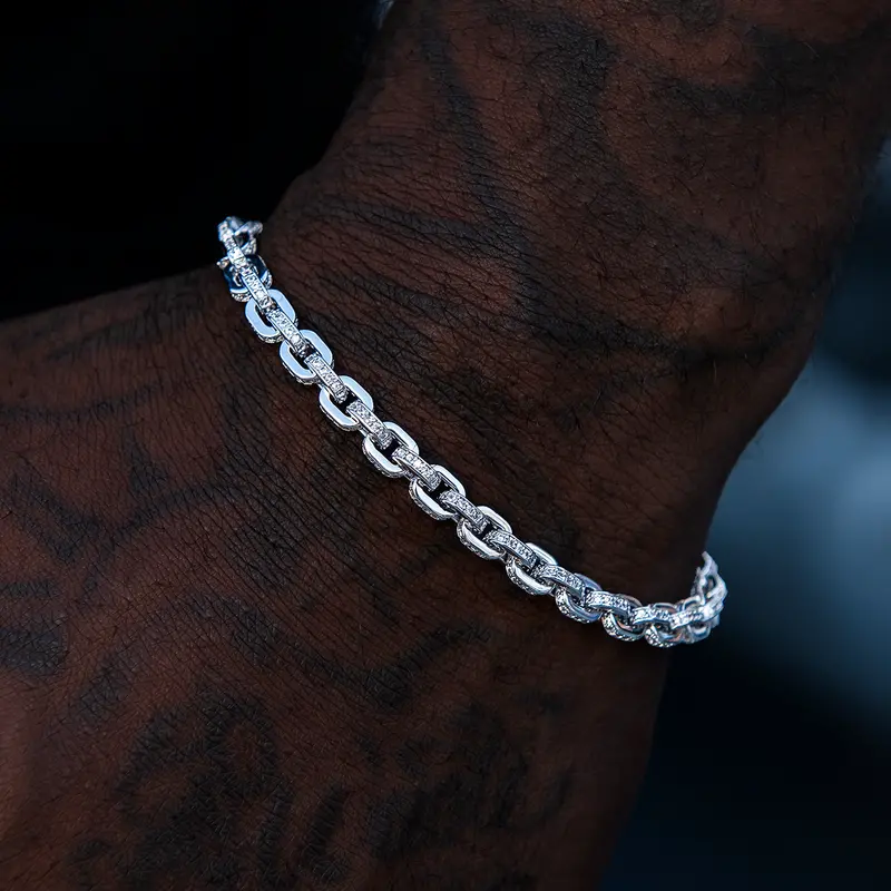 Sparkling White Gold Box Chain Bracelet – Fully Iced 1