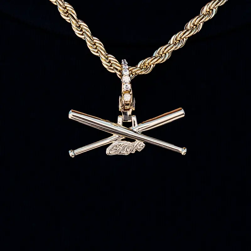 Sporty Baseball Bat Pendant – Yellow Gold Clip Design 1