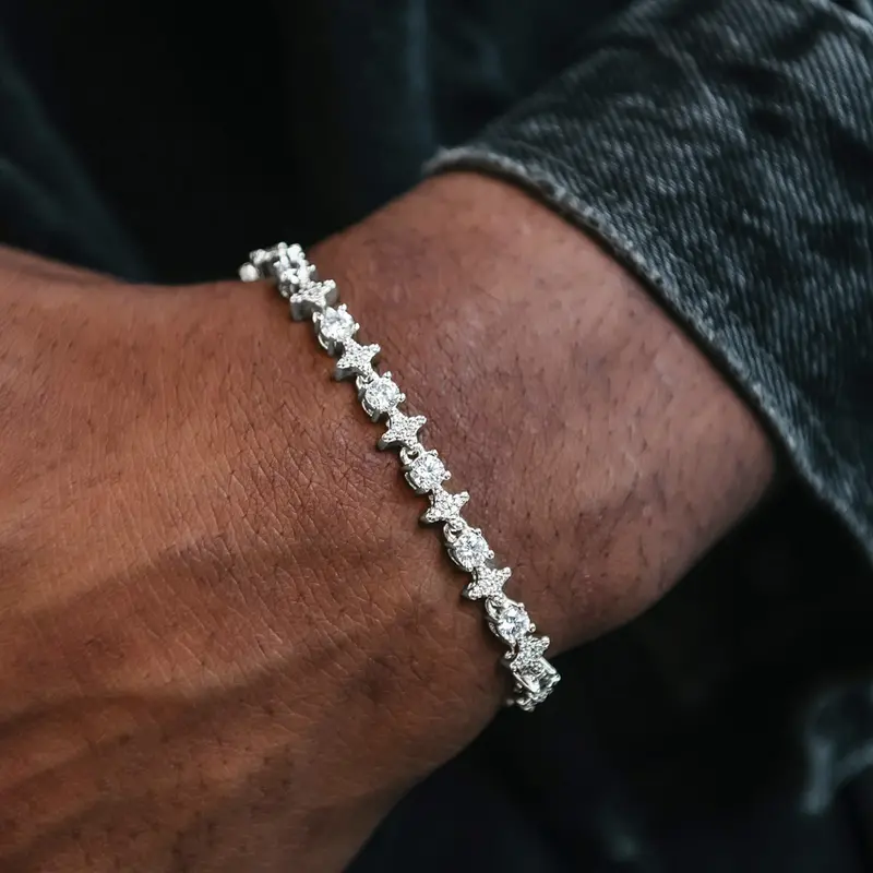 Star-Shaped Tennis Bracelet – White Gold Round Stones 1