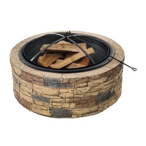 Sun Joe Sjfp35-Stn Cast Stone Fire Pit – 35-Inch Diameter Outdoor Fireplace For Patios And Backyards 1