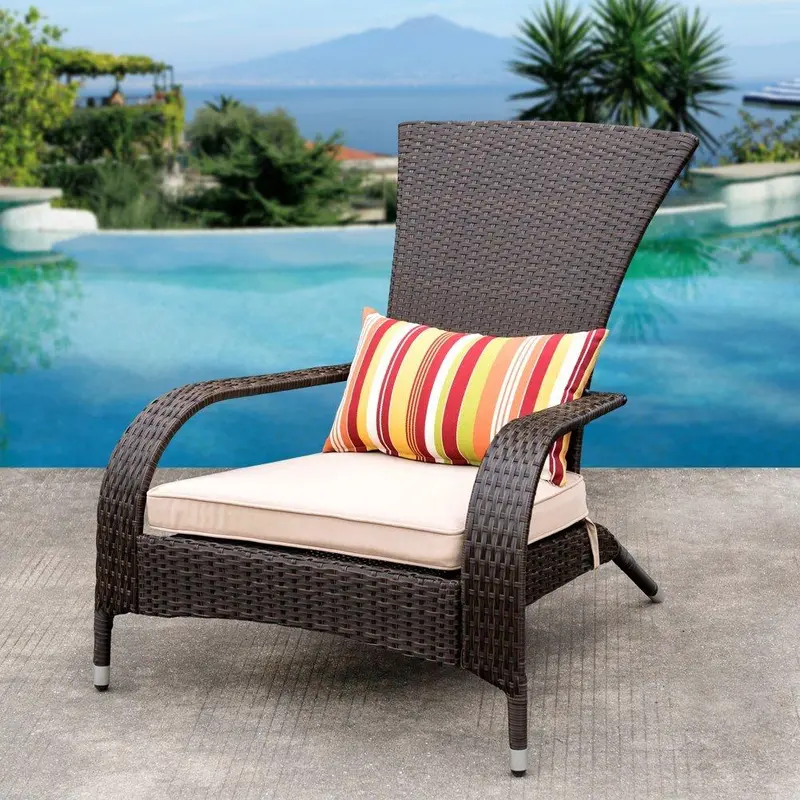Sundale Outdoor Deluxe Wicker Adirondack Chair – All-Weather Patio Lounge With Cushion And Pillow Set 1
