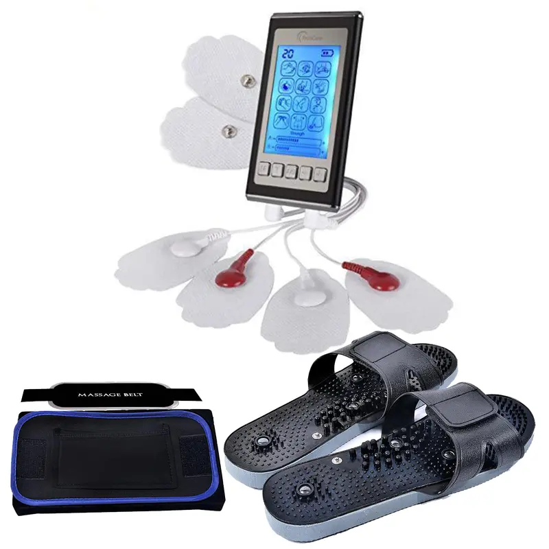 Techcare Elite Tens Unit: 12-Mode Electrotherapy System With Belt & Foot Massager Slippers 1