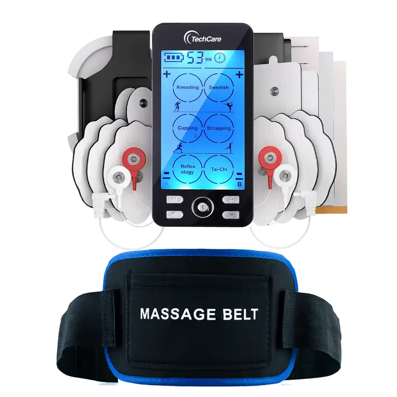 Techcare Tens+ Muscle Stimulator: 24-Mode Electrotherapy Device With Integrated Massager Belt 1