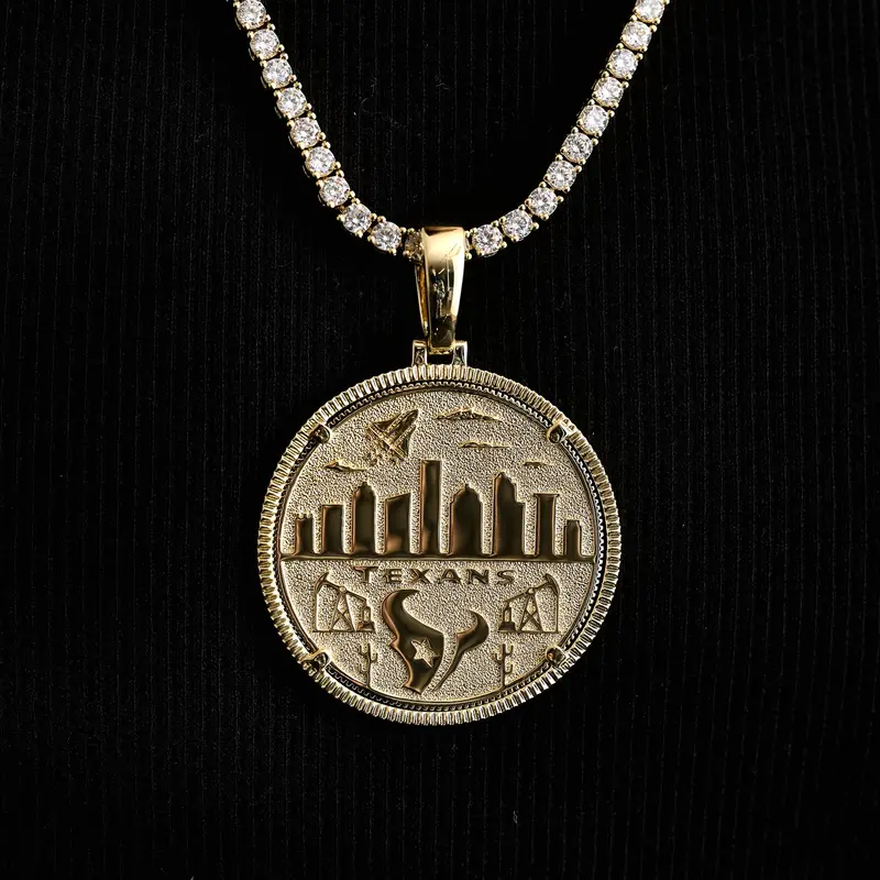 Texans Team Coin Necklace In Yellow Gold – Nfl Licensed Fan Jewelry 1