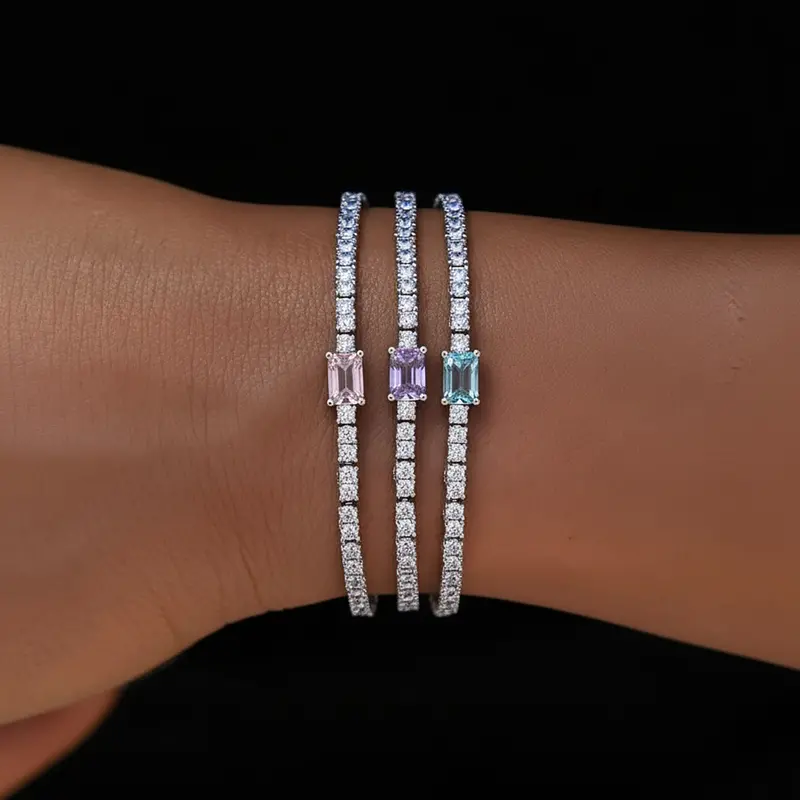 Three-Piece Colored Iced Rock Bracelet Set – White Gold, 2Mm Links 1