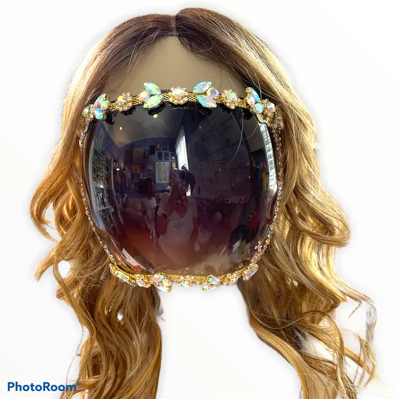 Tinted Floral Face Shield – 'Florally Royalty' Trimmed With Embellishments 1