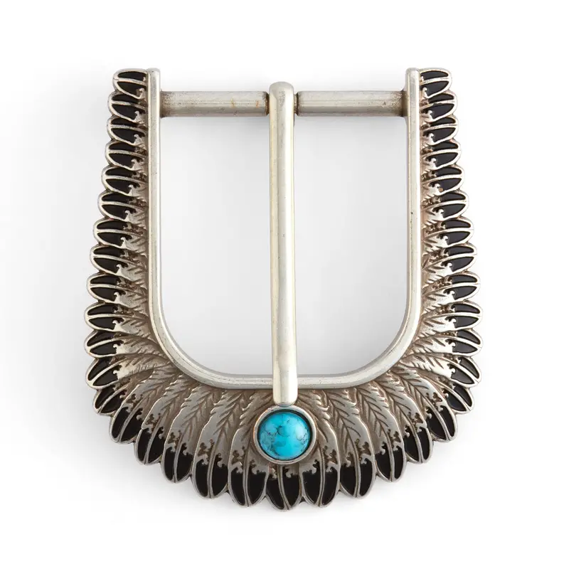 Turquoise-Inlaid Feather Buckle For Statement Belt Hardware 1