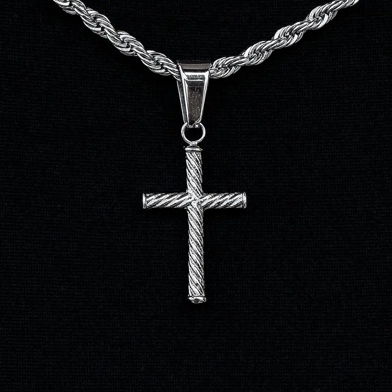 Twisted Rope Micro Cross Pendant In 14K White Gold 1