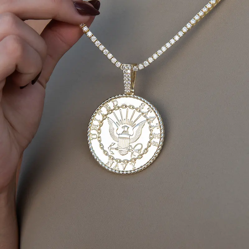 U.S. Navy-Themed Pendant In Yellow Gold – Patriotic Military Jewelry 1