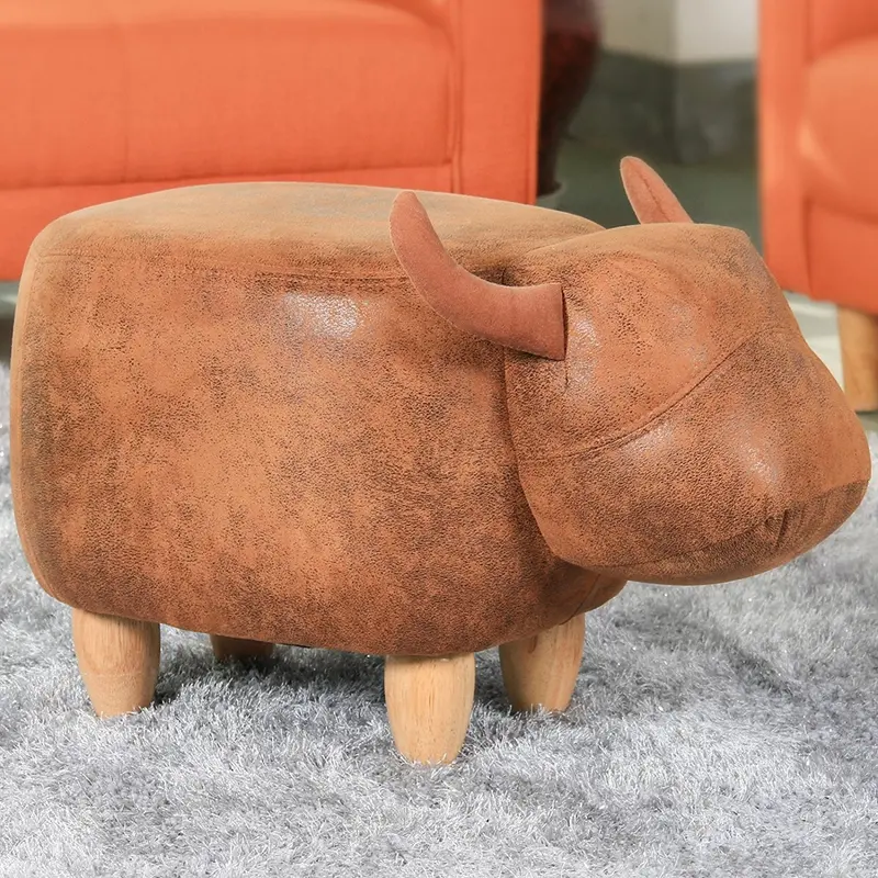 Upholstered Ride-On Ottoman Footrest – Animal-Inspired Brown Buffalo Design (No Storage) 1