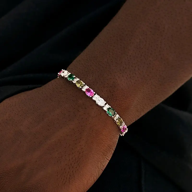 Vibrant Multicolor Oval-Cut Tennis Bracelet – 5Mm 1