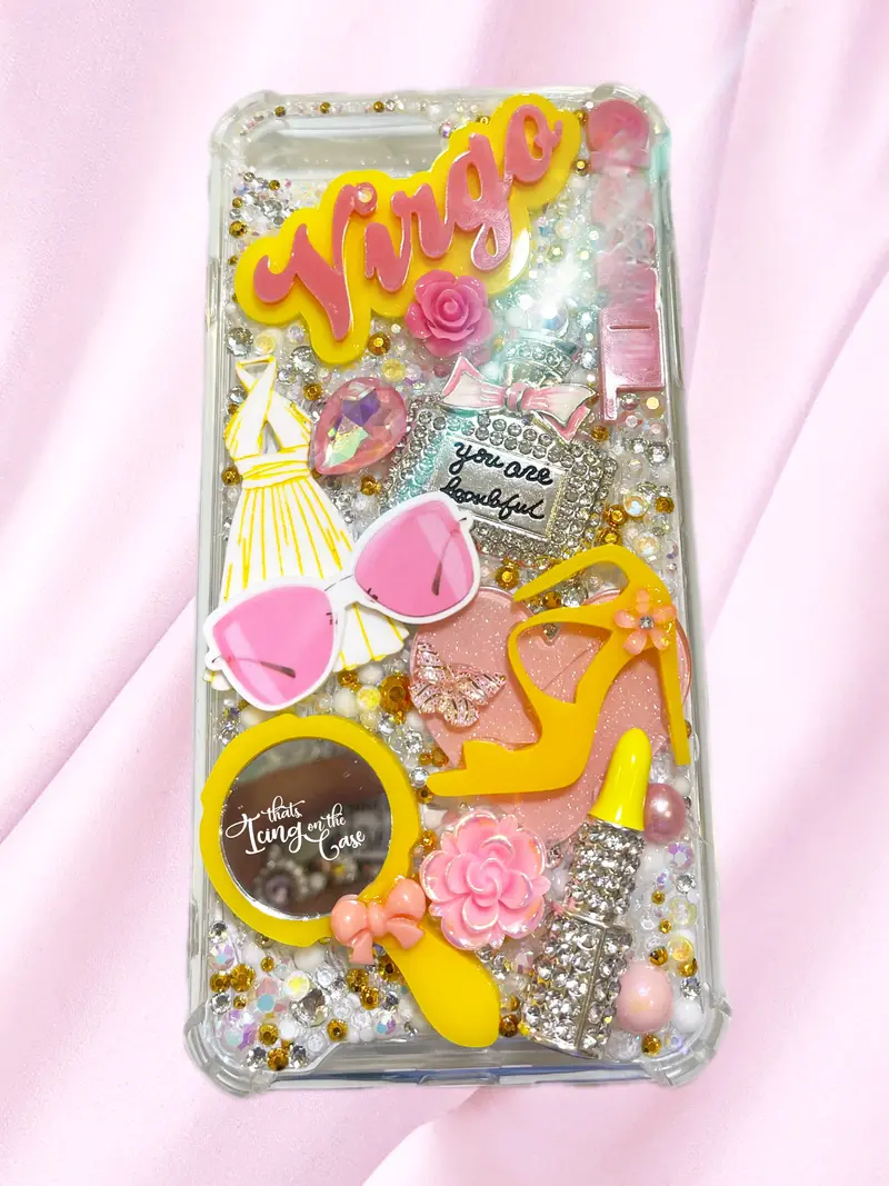 Virgo Zodiac Glam Case In Pink & Yellow With Bumper Guard For Iphone 8 Plus 1