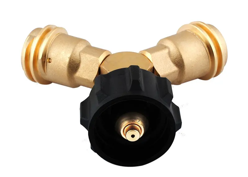 Wadoy Brass Propane Y-Splitter Tee Adapter – 1 Male Qcc Inlet, 2 Female Qcc Outlets 1