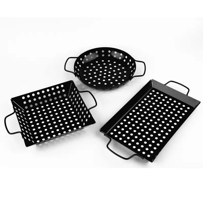 Waykea 3-Piece Non-Stick Bbq Grill Basket Set – Includes Wok Pan And Vegetable Cooking Tools 1