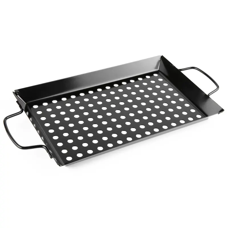 Waykea Nonstick Rectangle Grill Basket – 12" Bbq Pan With Handle For Vegetables, Fish, Shrimp, And Meat 1