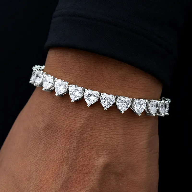 White Gold 6Mm Heart Diamond Tennis Bracelet 1