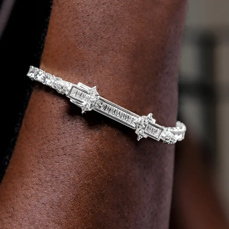 White Gold Baguette Bar Bracelet With Full Ice Coverage 1