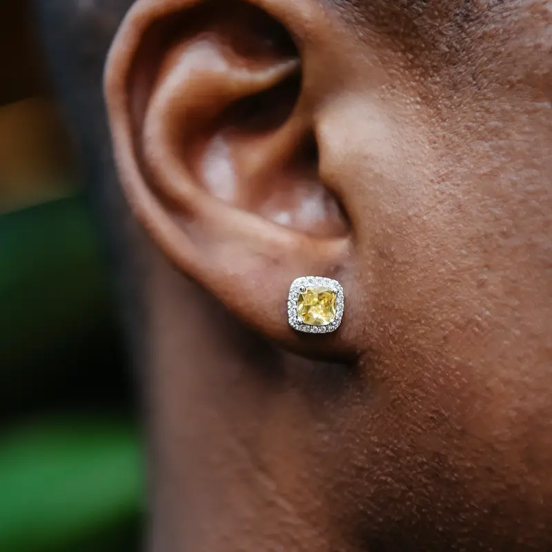 White Gold Canary Cushion-Cut Diamond Earrings 1