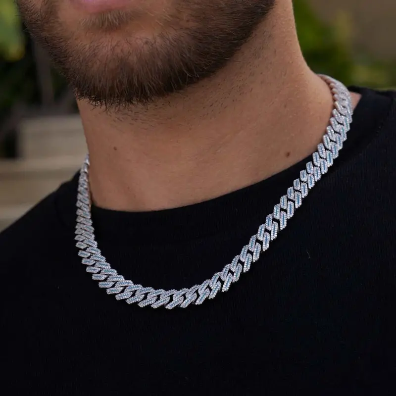 White Gold Cuban Necklace Featuring Brilliant Prong-Set Diamond Accents 1