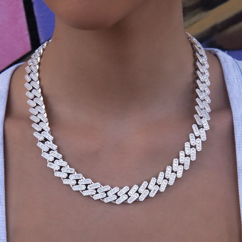 White Gold Cuban Necklace With Baguette Diamonds – 12Mm 1