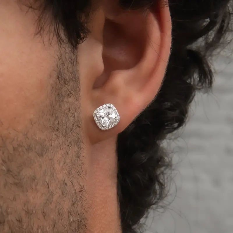 White Gold Cushion-Cut Diamond Hoop Earrings 1