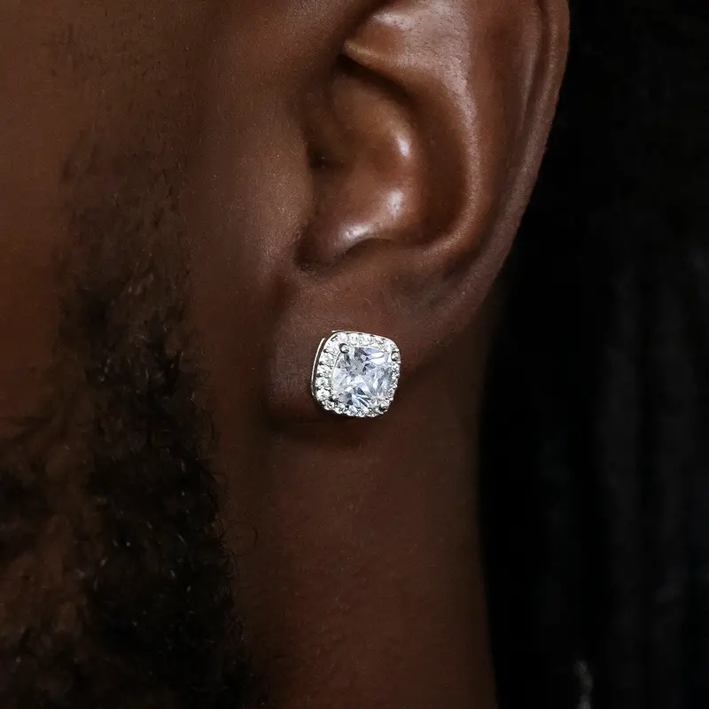 White Gold Cushion-Cut Stud Earrings 1