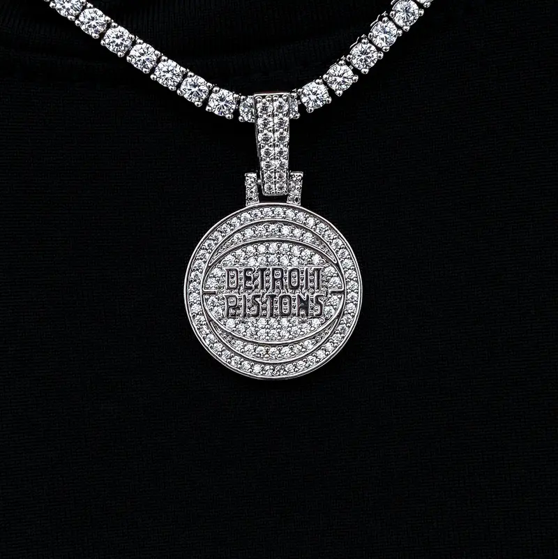 White Gold Detroit Pistons Mini Emblem Pendant – Official Nba Jewelry 1