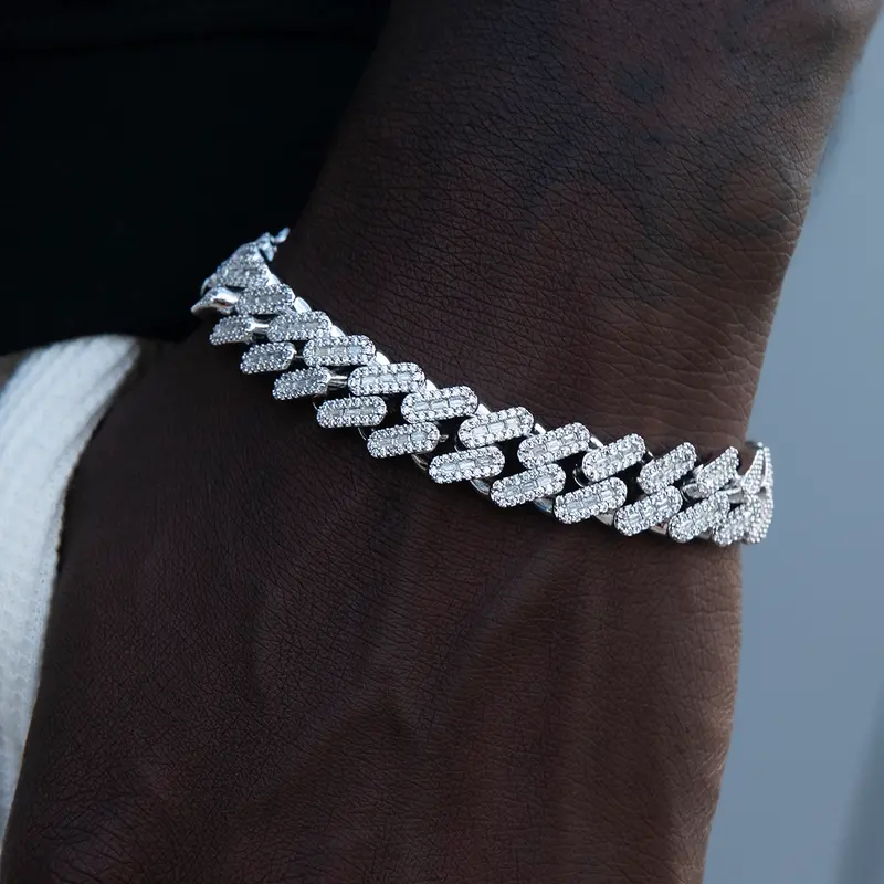 White Gold Diamond Baguette Cuban Bracelet – 12Mm Width 1