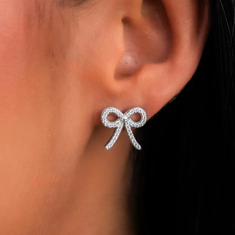 White Gold Diamond Bow Stud Earrings 1