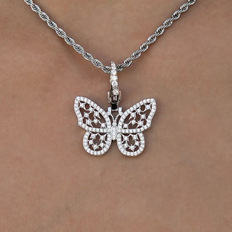 White Gold Diamond Butterfly Charm Clip-On Pendant 1