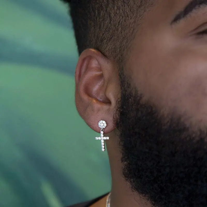 White Gold Diamond Cross Earrings 1