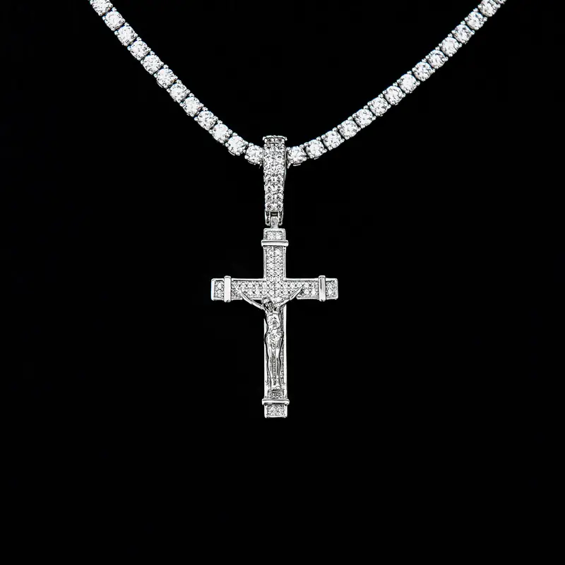 White Gold Flat Crucifix Pendant Encrusted With Diamonds 1