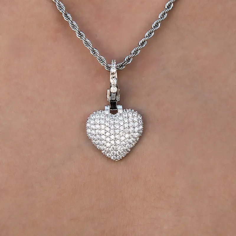 White Gold Heart Clip-On Charm Pendant With Pave Detailing 1