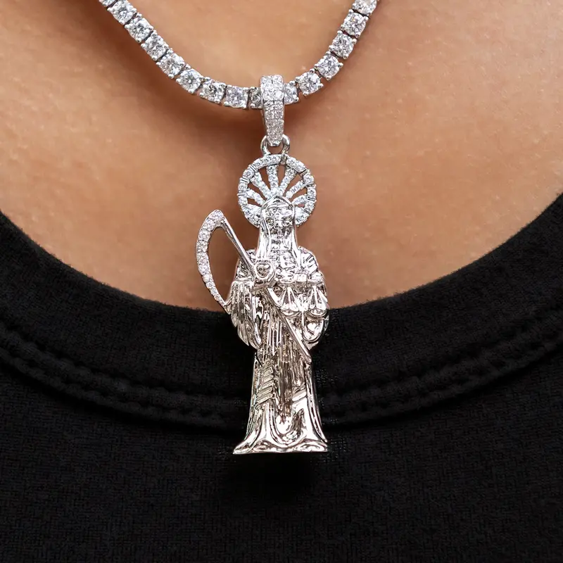 White Gold Iced Grim Reaper Pendant 1