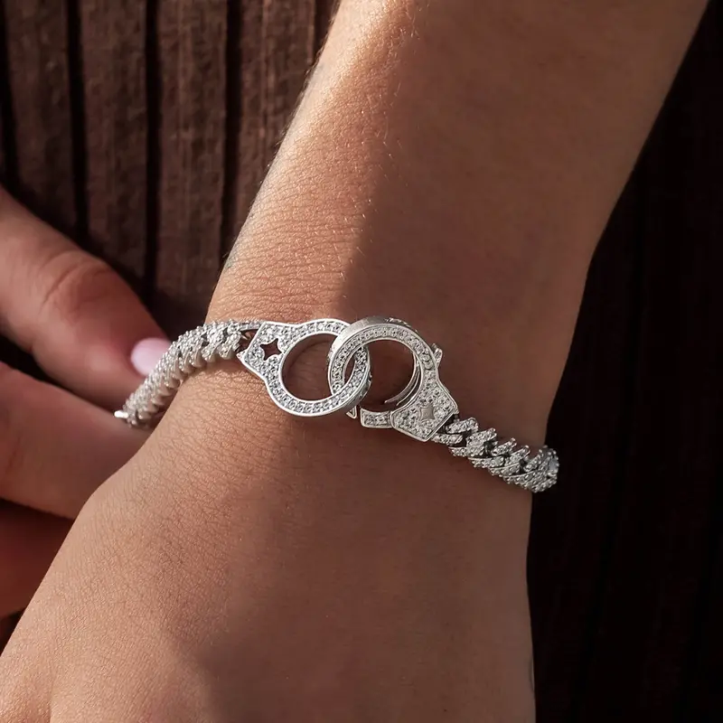 White Gold Iced Handcuff Cuban Bracelet With Diamond Prongs 1