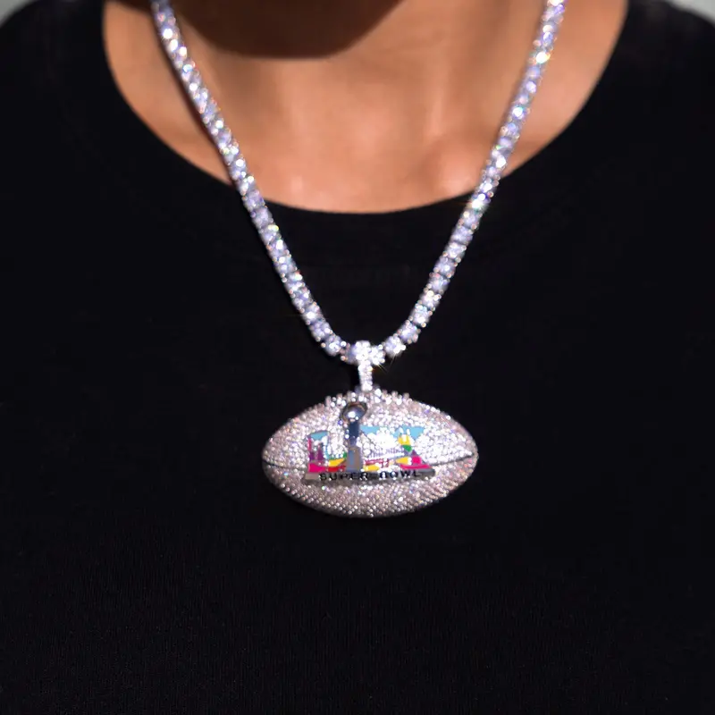 White Gold Iced Nfl Football Charm – Super Bowl Lx Commemorative 1