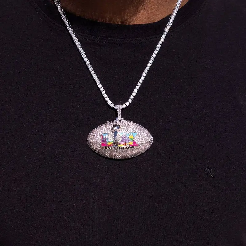 White Gold Iced Nfl Football Pendant – Super Bowl Lx Edition 1
