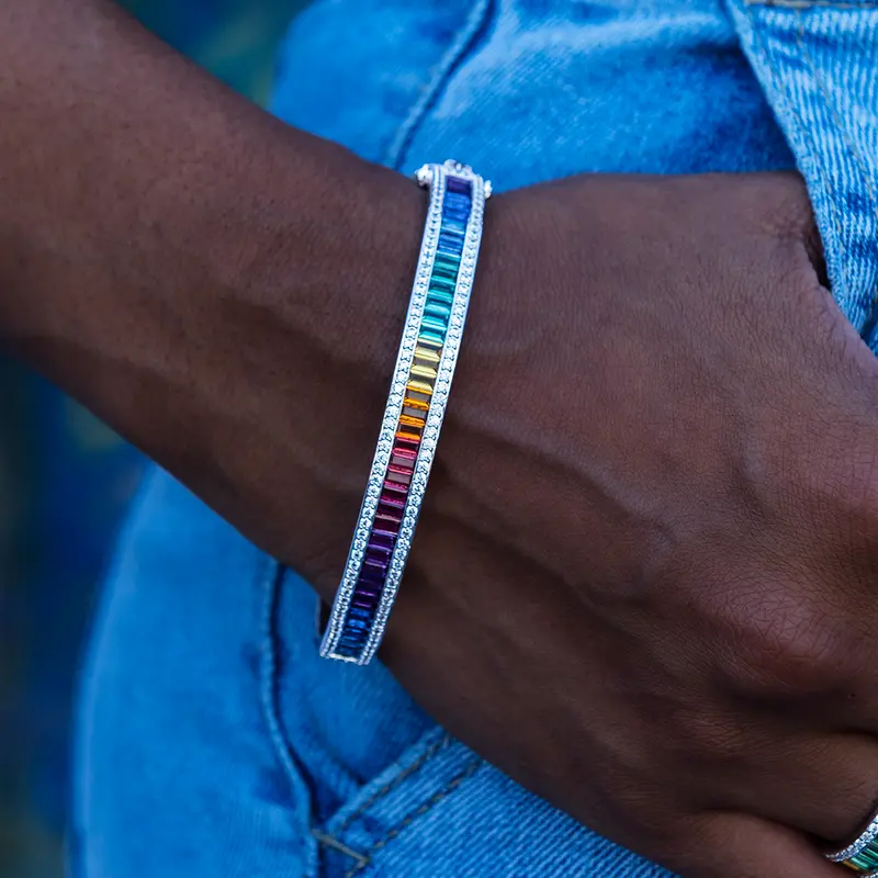 White Gold Iced Rainbow Bangle 1