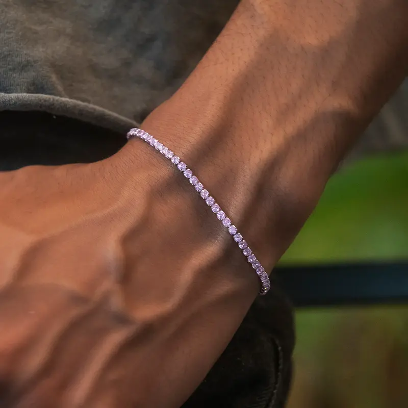 White Gold Micro Tennis Bracelet Featuring Pink Diamond Details 1