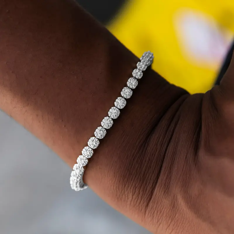 White Gold Mini Cluster Tennis Bracelet – Iced Finish 1