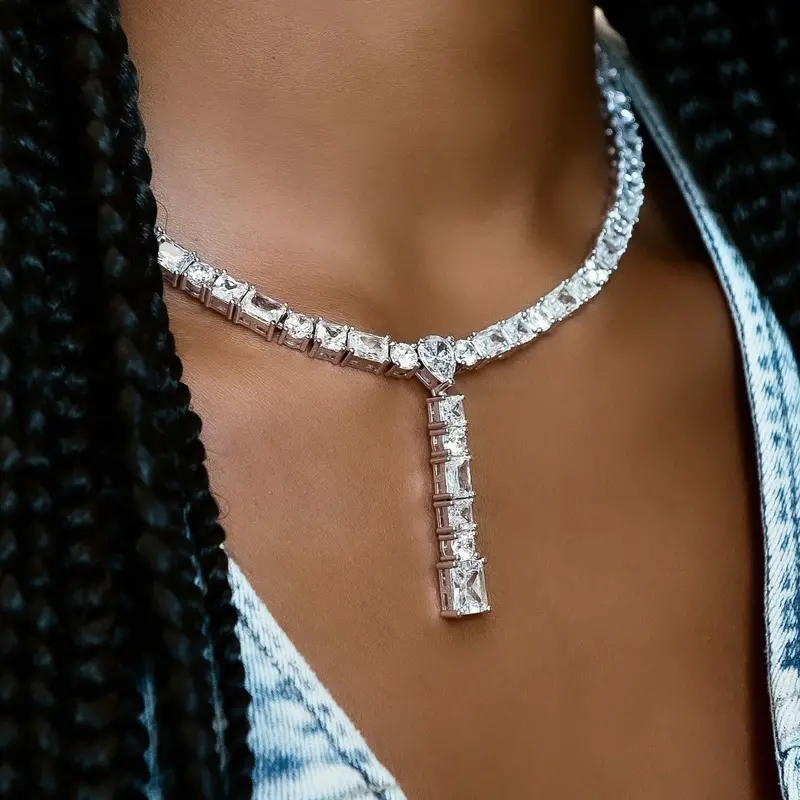 White Gold Multi-Diamond Lariat Necklace 1