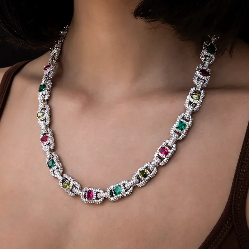 White Gold Multicolor Diamond Cluster Mariner Necklace 1