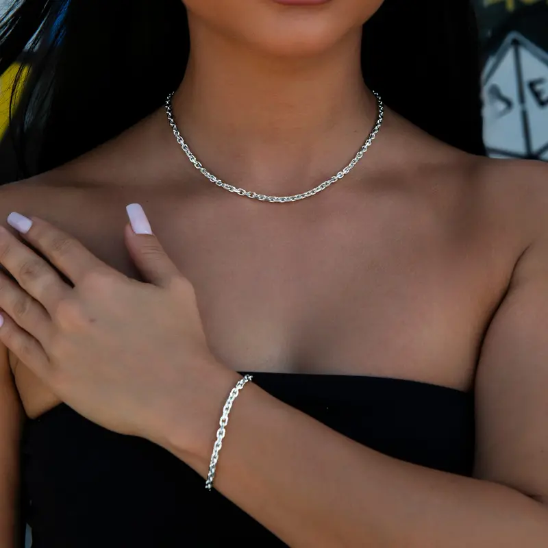 White Gold Open Box Necklace And Bracelet Duo – 3.6Mm 1
