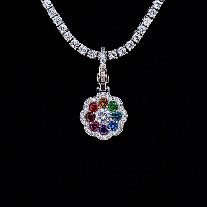 White Gold Rainbow Flower Clip-On Pendant 1