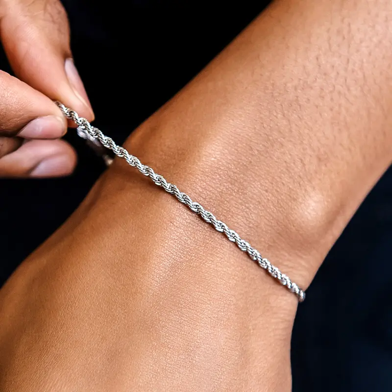 White Gold Rope Bracelet – 2Mm Thin Design 1