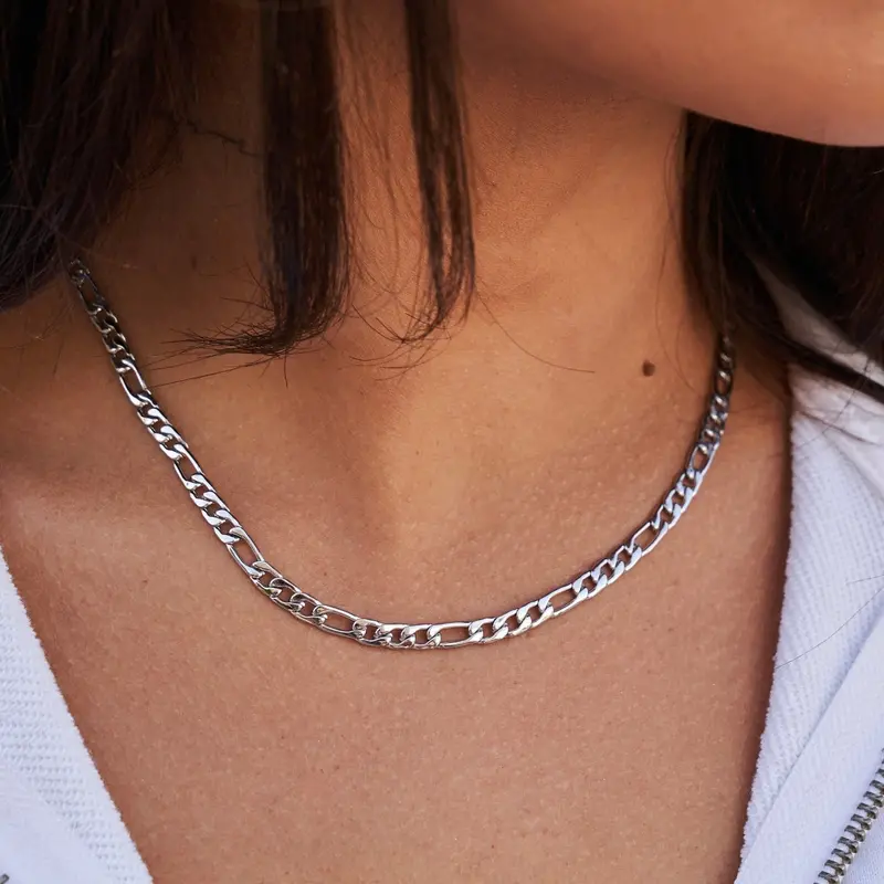 White Gold Solid Figaro Necklace – 4Mm Link 1